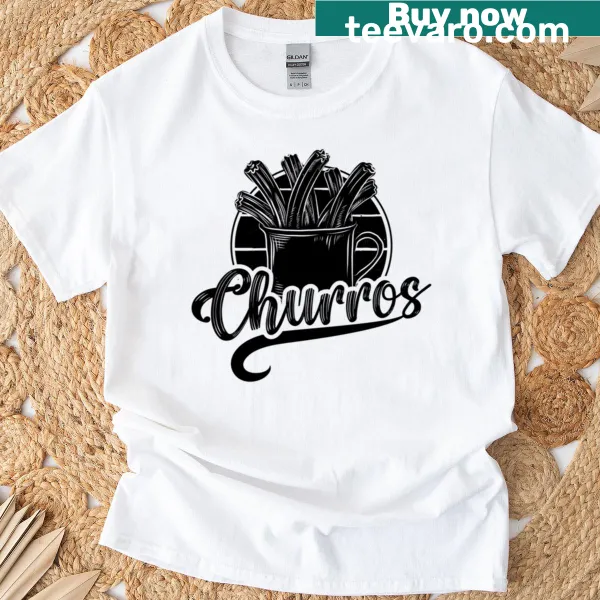 T-shirt with a playful churro character celebrating Mexican desserts