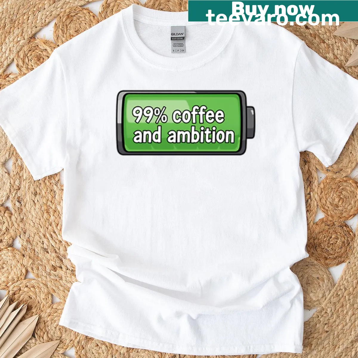 Typographic graphic featuring coffee and ambition text — on a men's t-shirt
