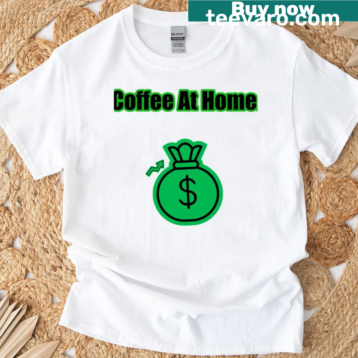 Oversized T-shirt with the Coffee At Home Club quote — on a men's t-shirt