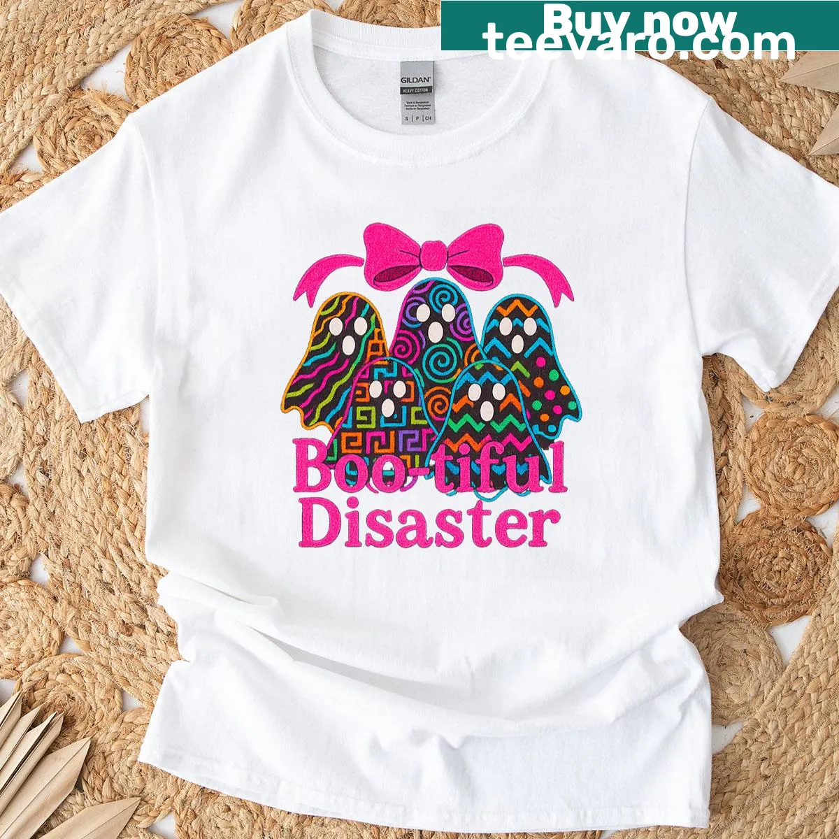 Playful ghost illustrations on Halloween-themed T-shirt — on a men's t-shirt