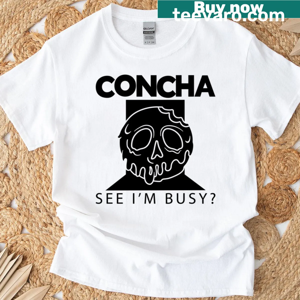 Humorous Concha Lover t-shirt with See I'm Busy text — on a men's t-shirt