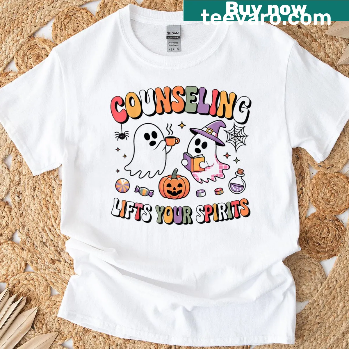 Halloween T-shirt for school counselors with uplifting message — on a men's t-shirt