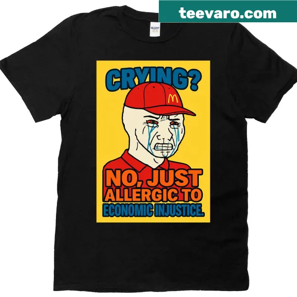 Wage slave meme T-shirt with crying character illustration