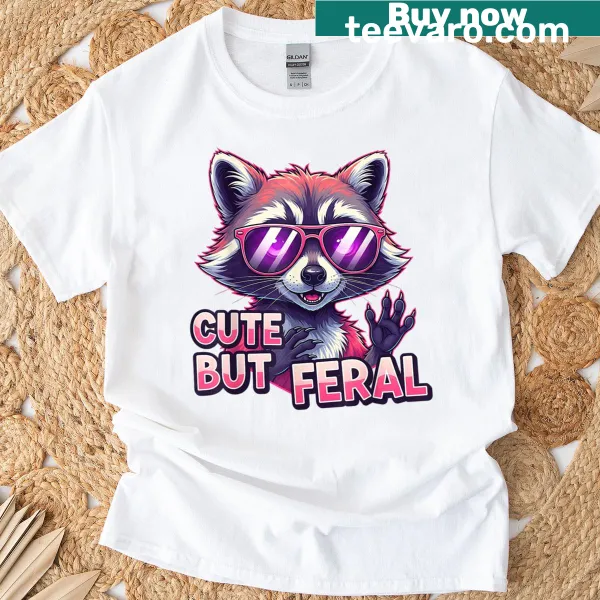 Funny raccoon t-shirt featuring a cartoon raccoon with sunglasses