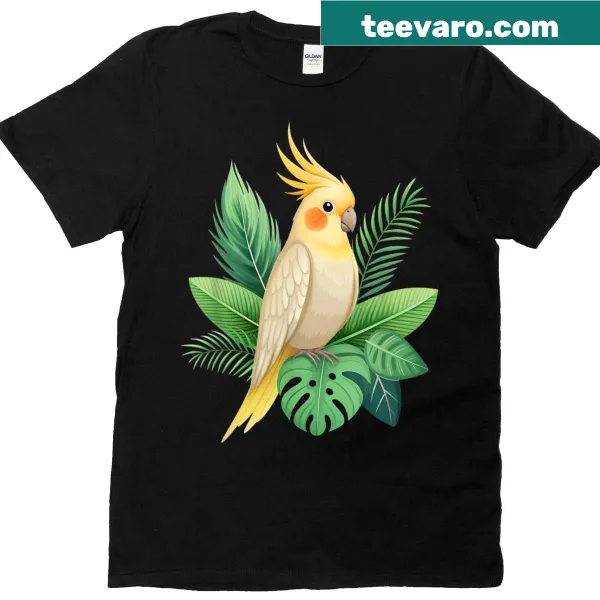 Adorable cartoon of a cockatiel parrot on a T-shirt