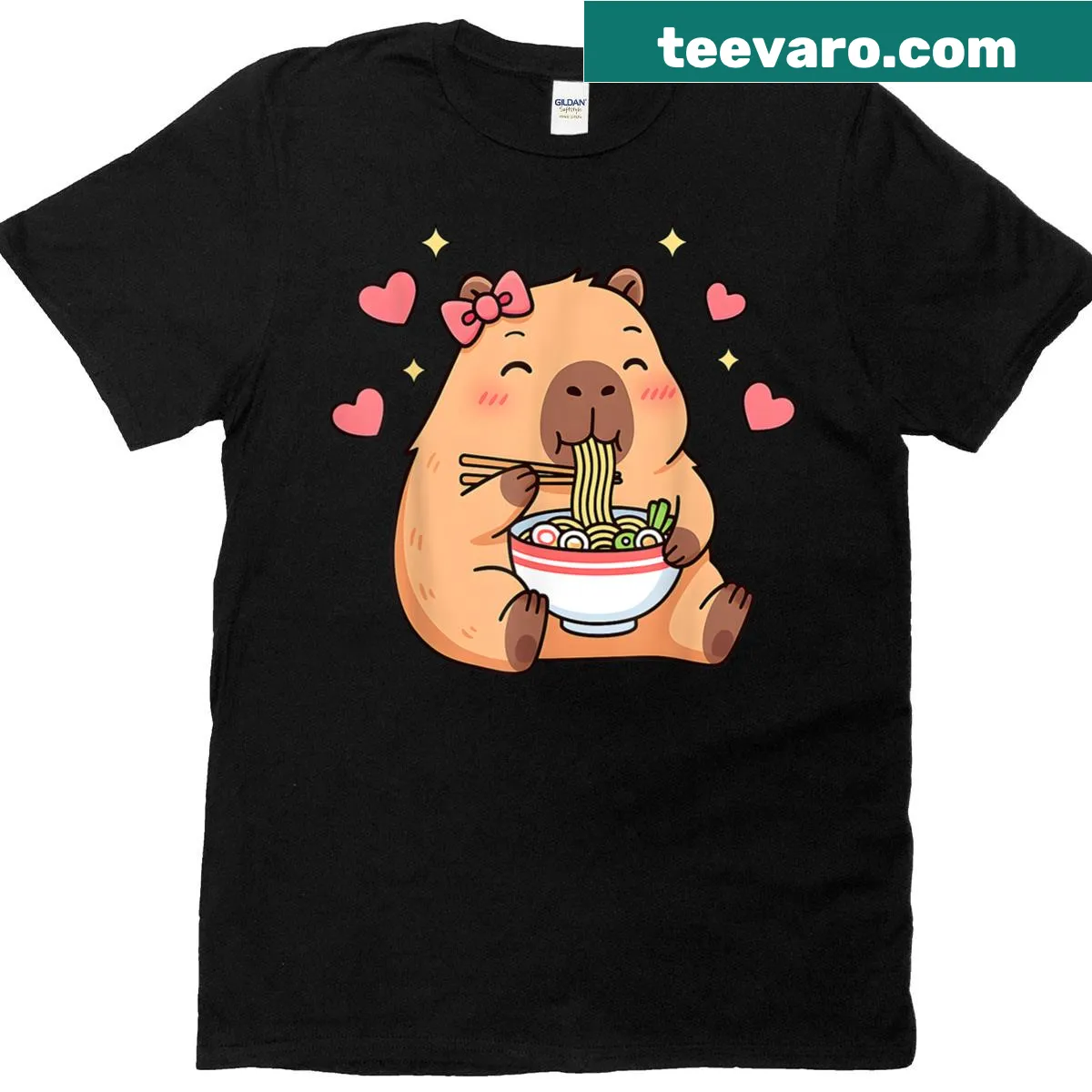 Kawaii capybara enjoying ramen on a kids t-shirt — on a men's t-shirt