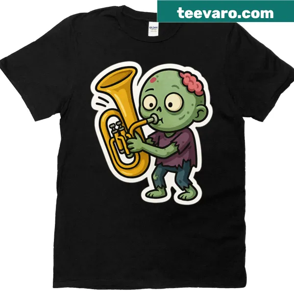 Cute zombie sticker graphic on a playful t-shirt