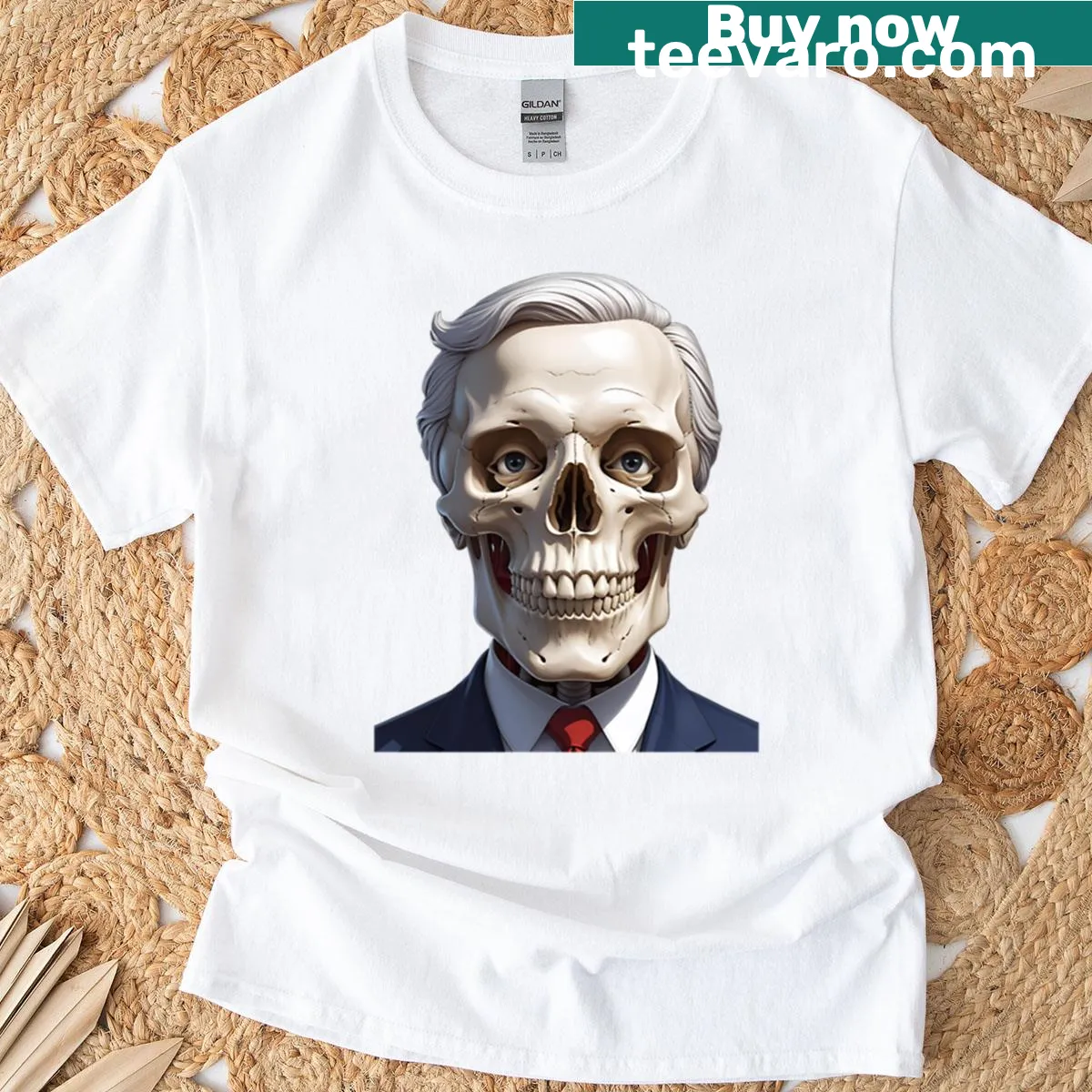 Vintage-style oversized t-shirt with dead presidents graphic — on a men's t-shirt
