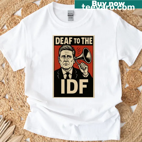 Oversized T-shirt with bold typography saying 'Deaf To The Idf'