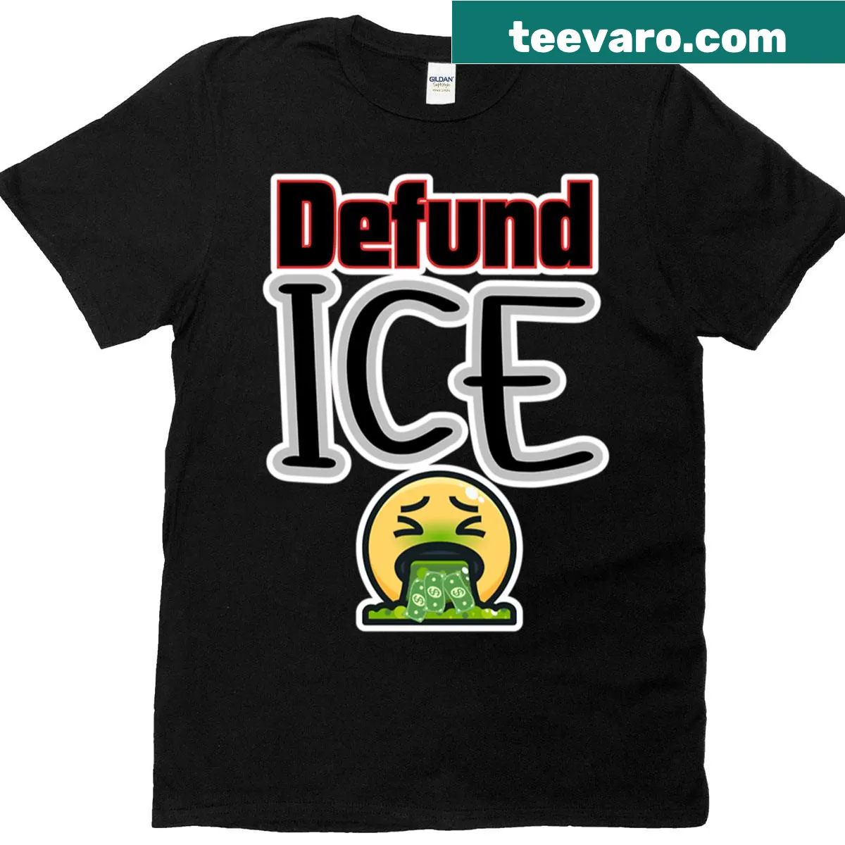 T-shirt with 'Defund ICE' message in bold text. — on a men's t-shirt