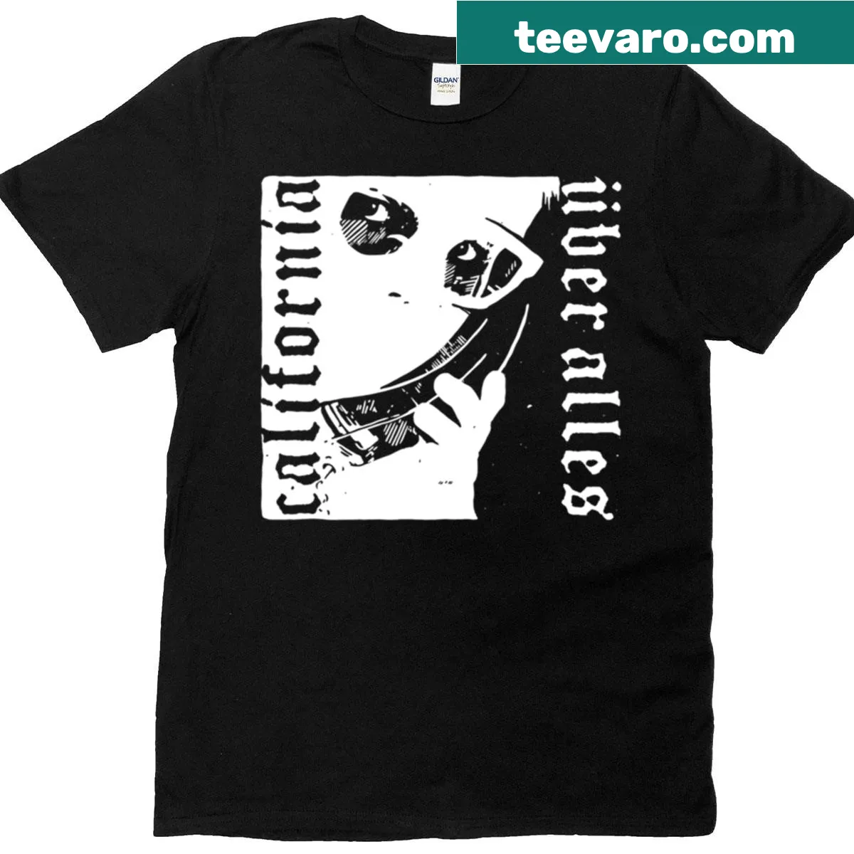 Vintage California punk art graphic on a t-shirt — on a men's t-shirt