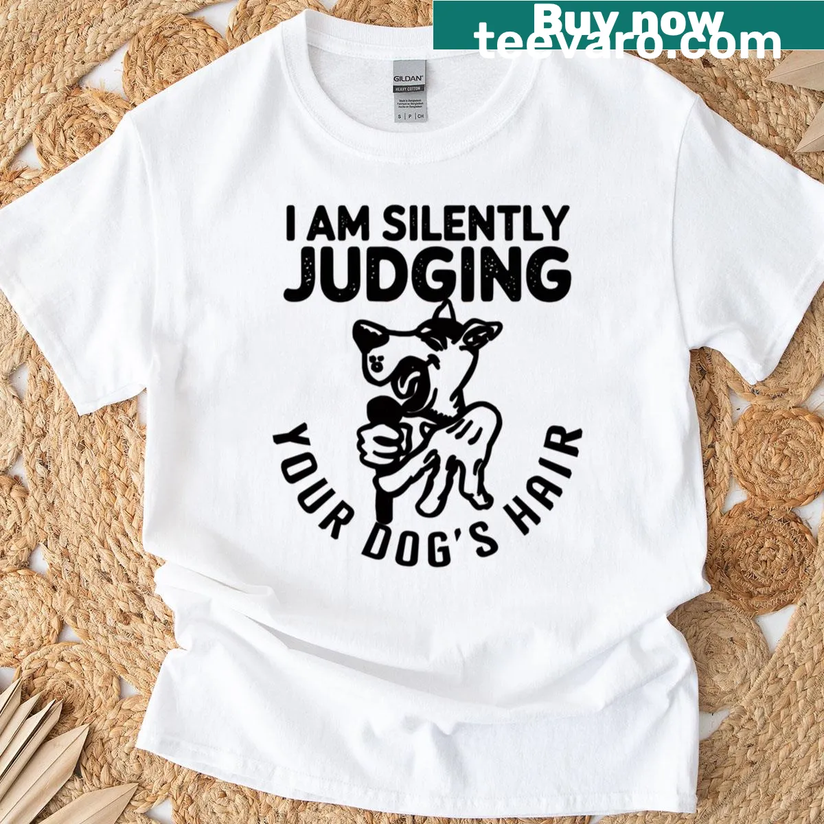 Sarcastic graphic T-shirt for dog owners featuring pet hair humor — on a men's t-shirt