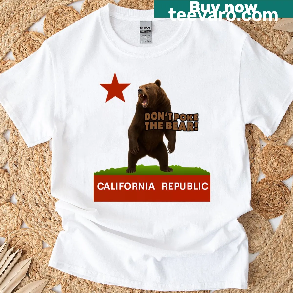 Playful text design saying 'Don't Poke The Bear' on a t-shirt — on a men's t-shirt