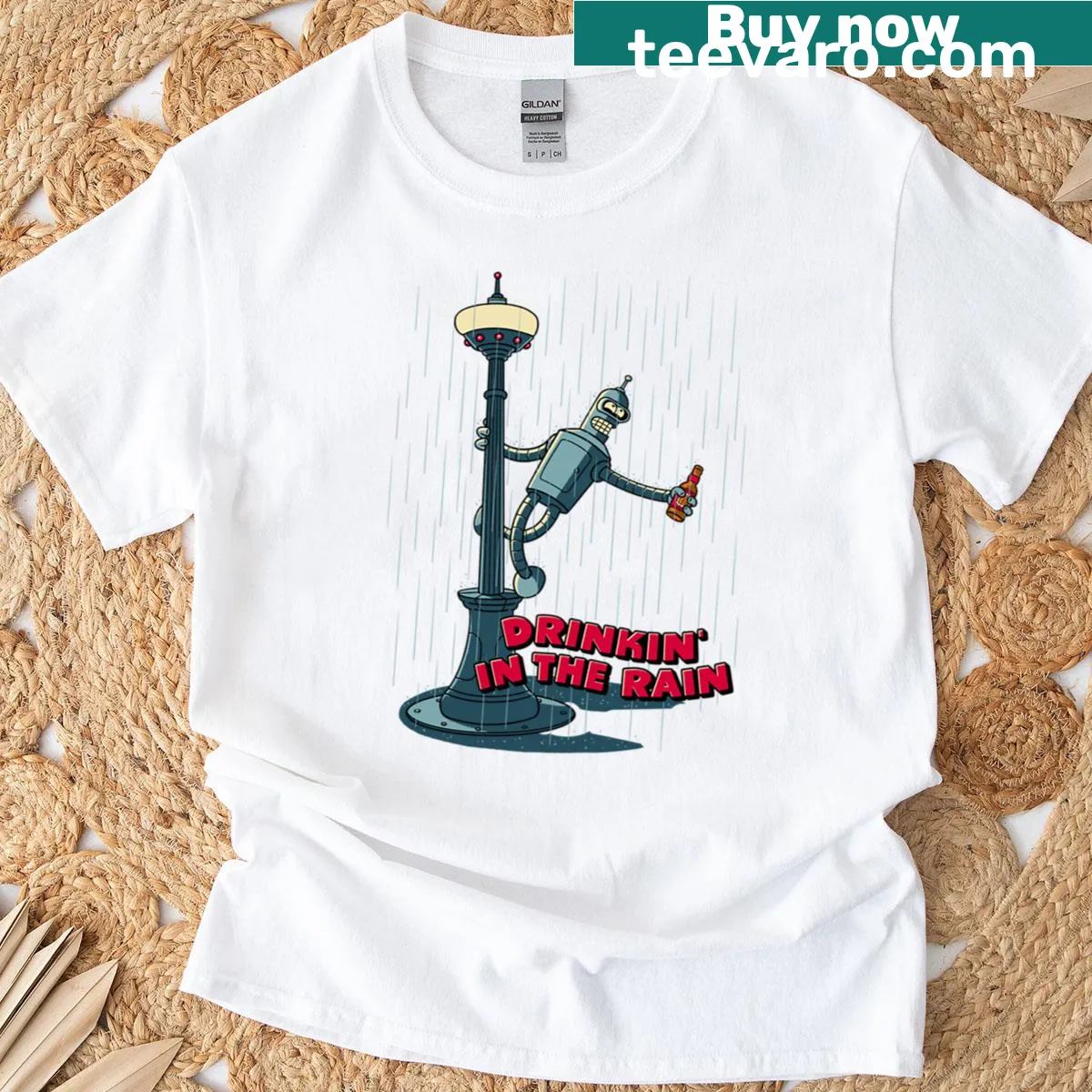 T-shirt with the phrase 'Drinkin In The Rain' — on a men's t-shirt
