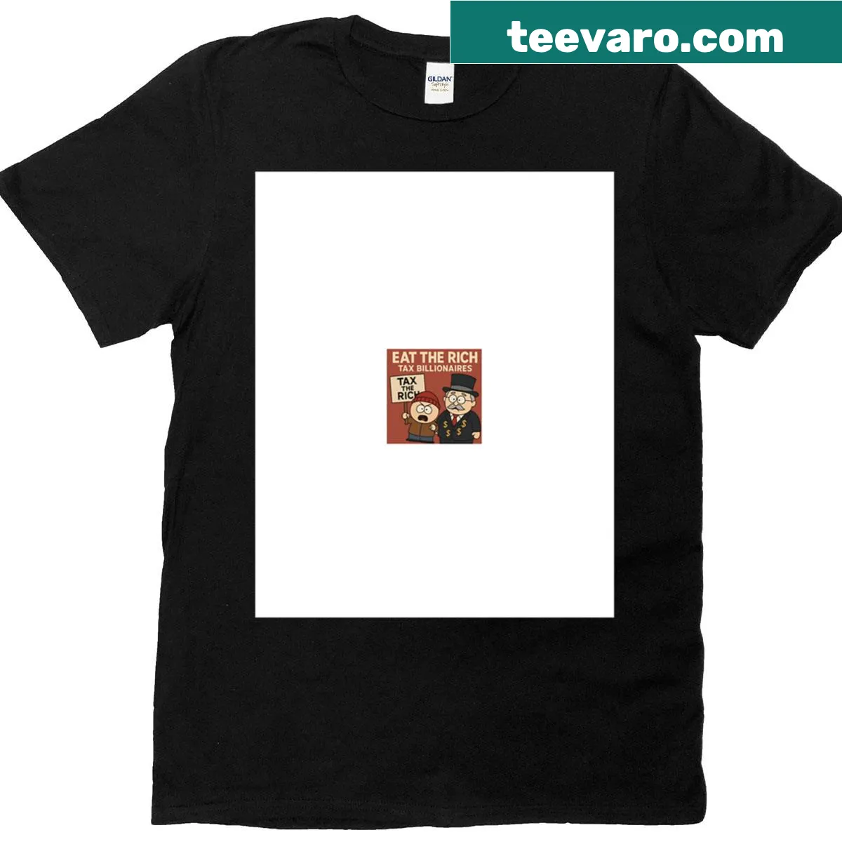 Protest graphic T-shirt with 'Eat The Rich' slogan. — on a men's t-shirt