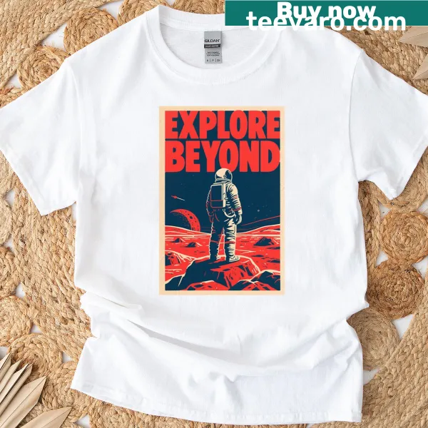 Astronaut graphic looking at stars with 'Explore Beyond' text