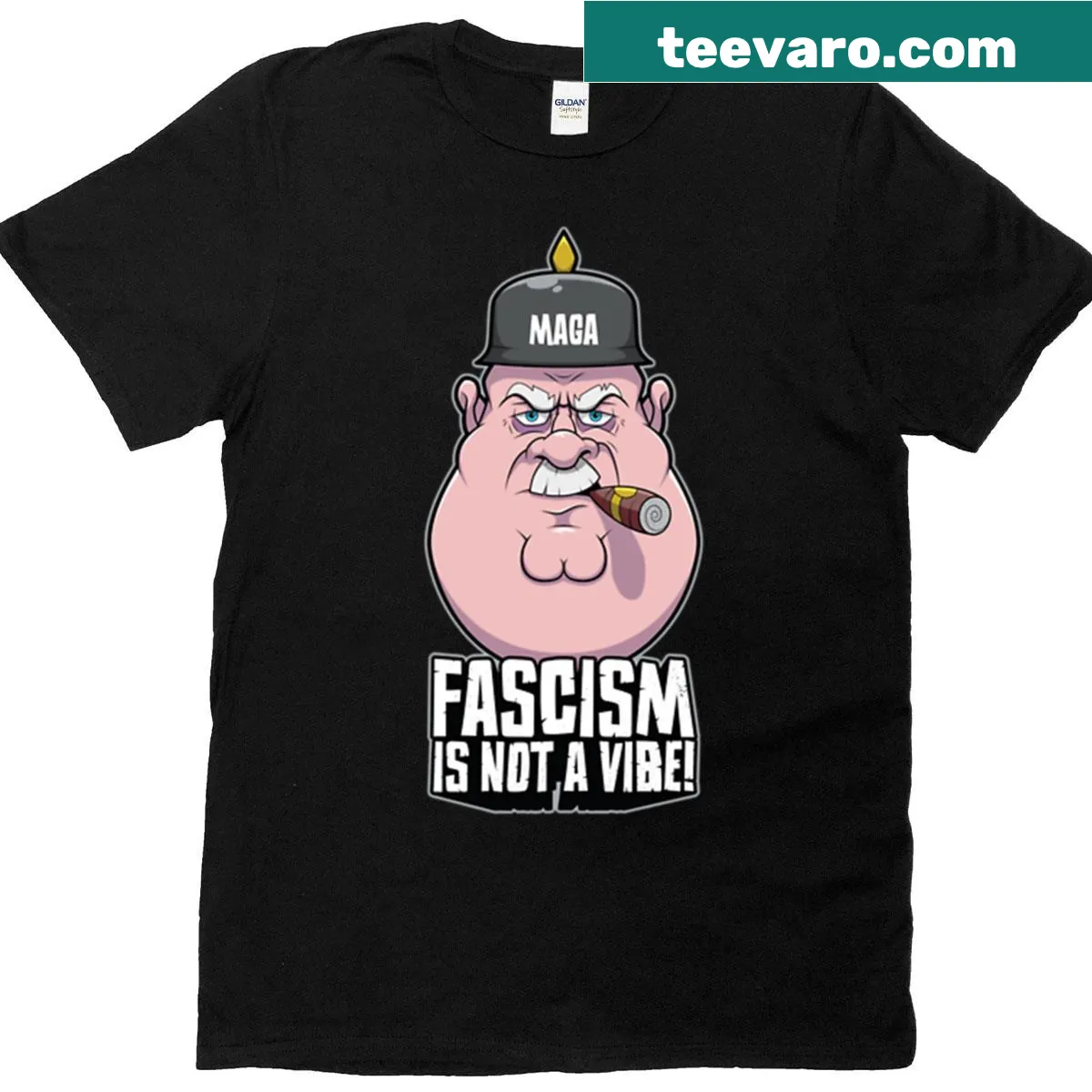 Anti-fascist T-shirt with the statement 'Fascism Is Not A Vibe' — on a men's t-shirt