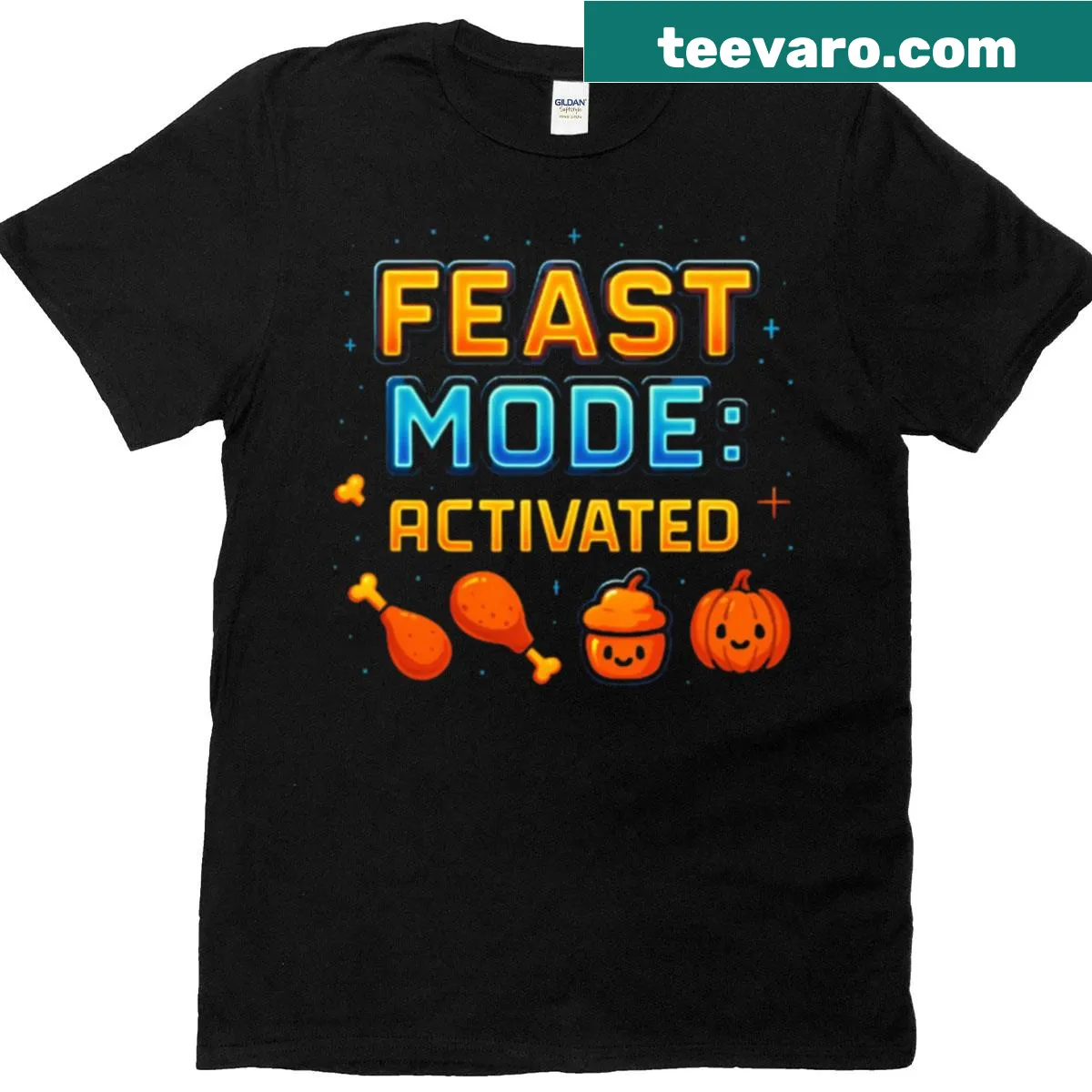 Funny tee with 'Feast Mode Activated' text design — on a men's t-shirt