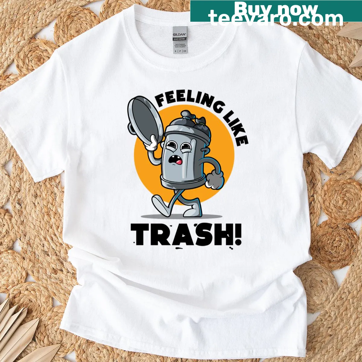 Text design reading 'Feeling Like Trash' — on a men's t-shirt