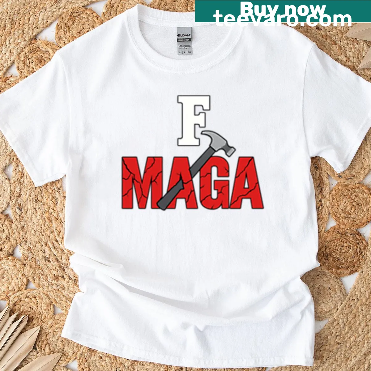 Bold political statement t-shirt with Fixing Maga text — on a men's t-shirt