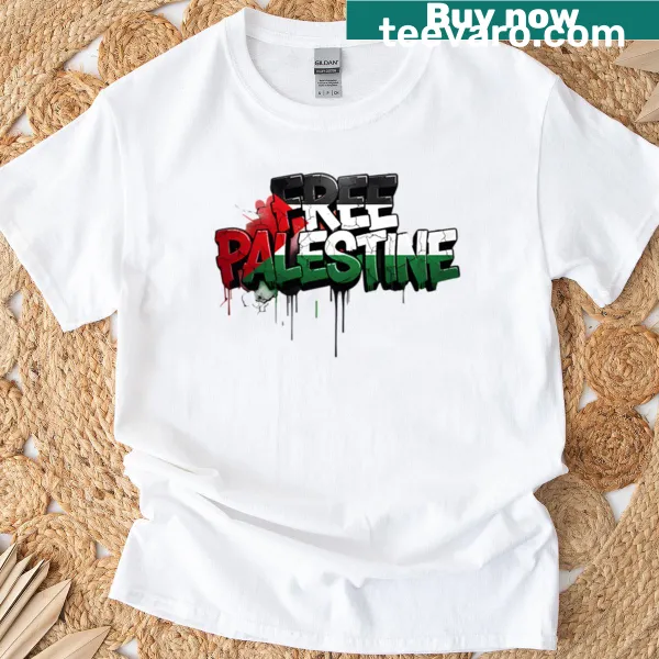 Oversized t-shirt featuring bold graffiti style advocating for Palestine