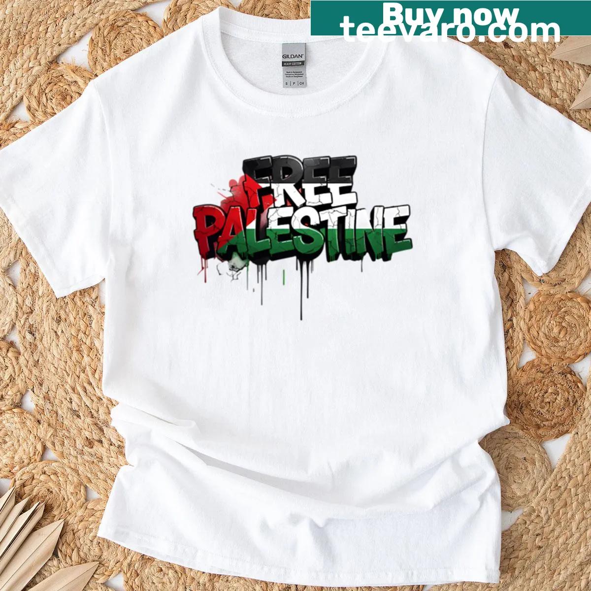 Oversized t-shirt featuring bold graffiti style advocating for Palestine — on a men's t-shirt