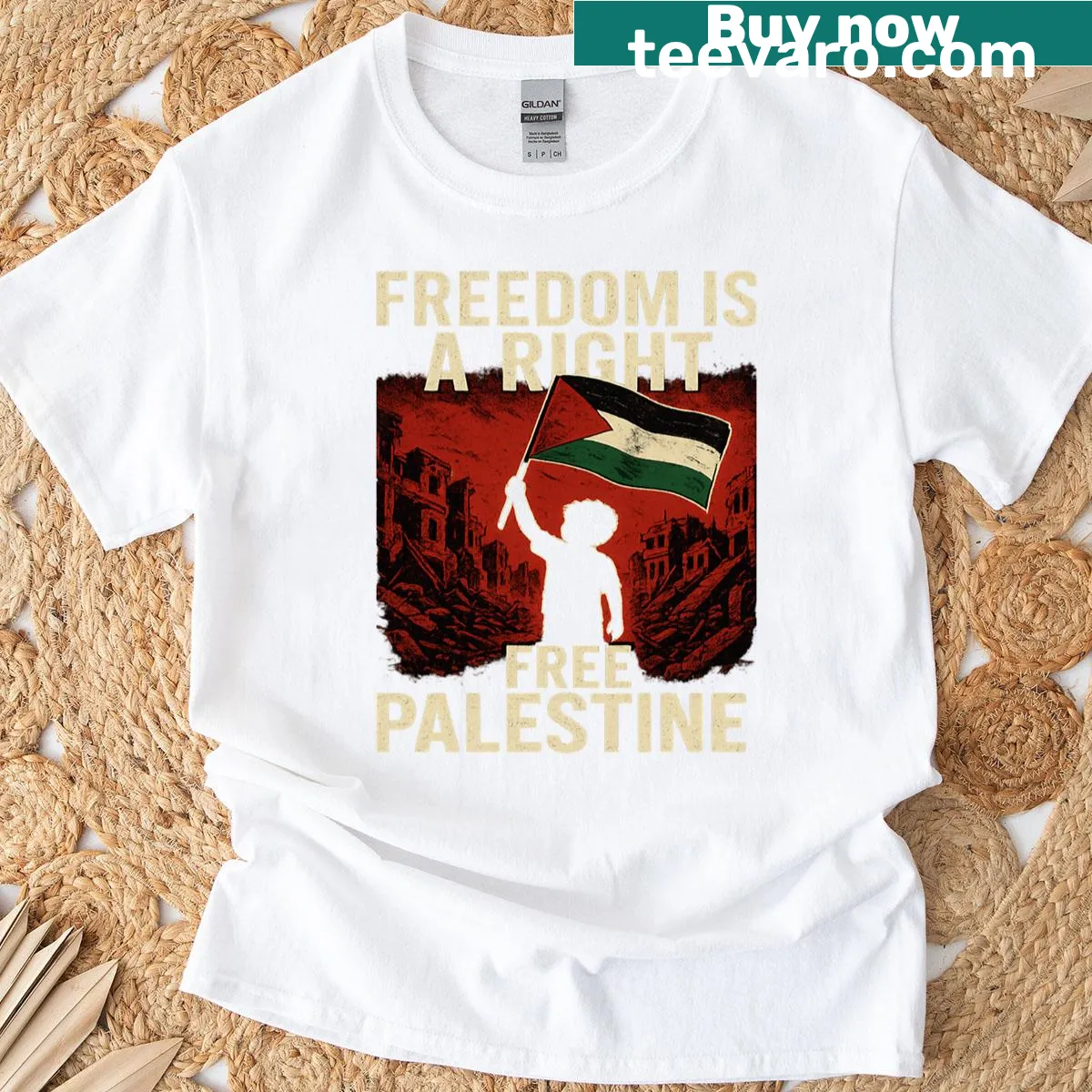 Oversized T-shirt illustrating support for Palestine with a resistance theme. — on a men's t-shirt