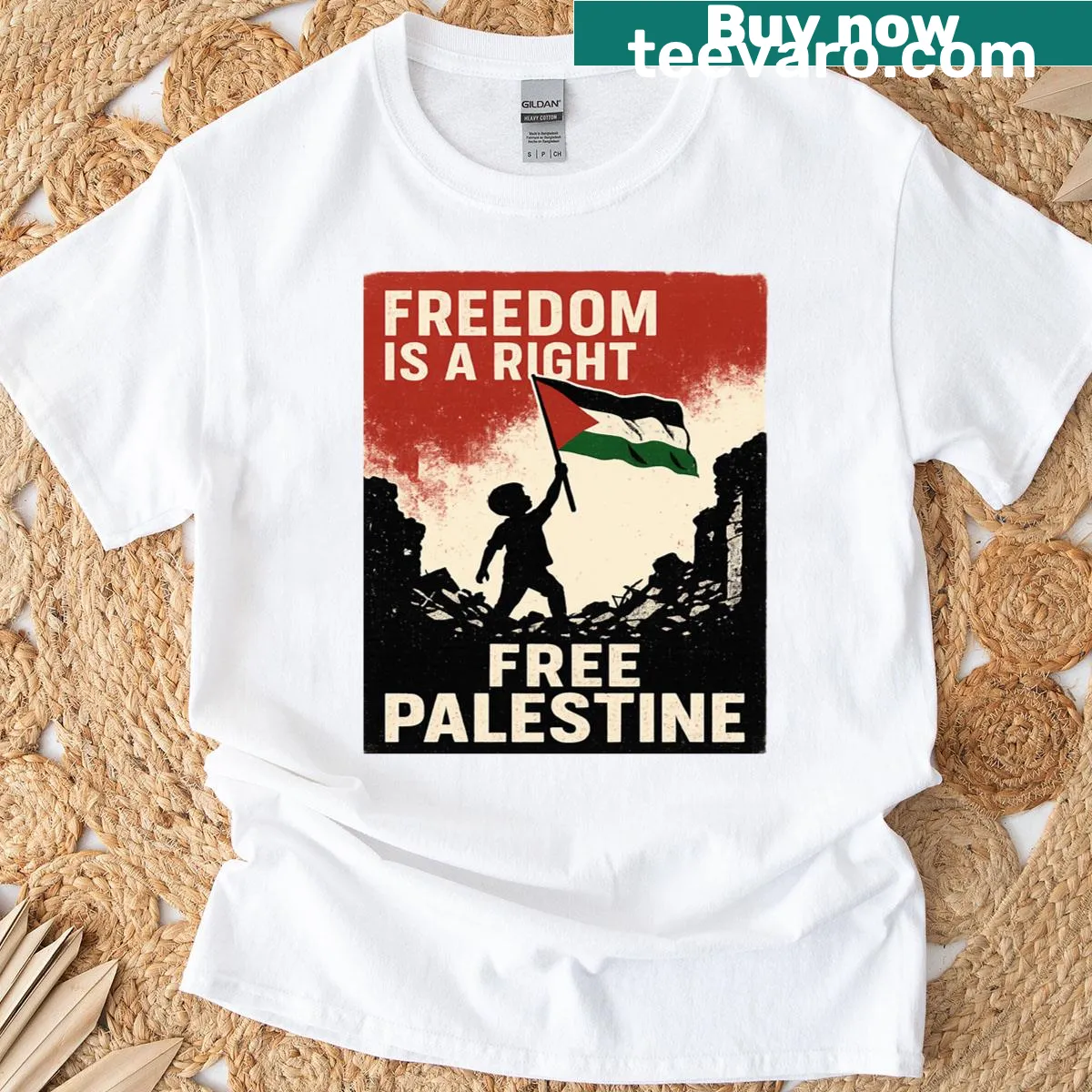 Typography design T-shirt supporting freedom for Palestine — on a men's t-shirt