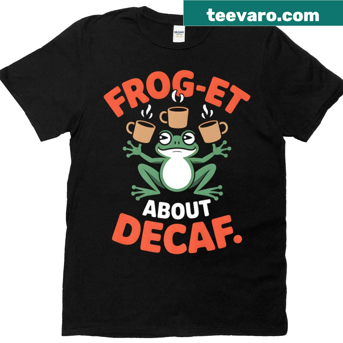 Humorous coffee lover t-shirt featuring a frog and playful text — on a men's t-shirt