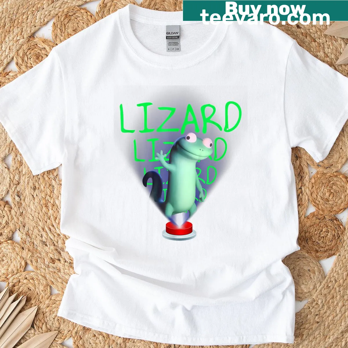 Lizard meme themed t-shirt featuring multiple lizard graphics — on a men's t-shirt