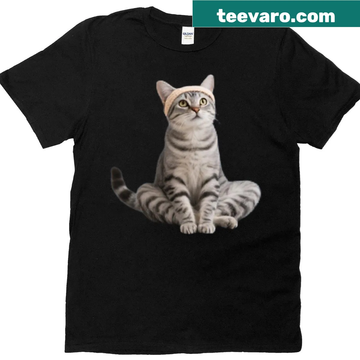 Cat-themed T-shirt with a playful 'Namaste In Bed' design — on a men's t-shirt