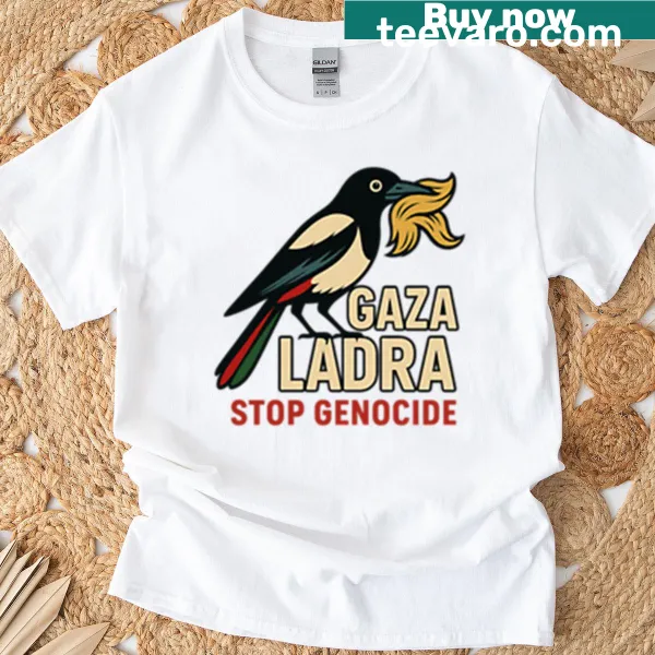 Protest art t-shirt with 'Stop Genocide' graphic