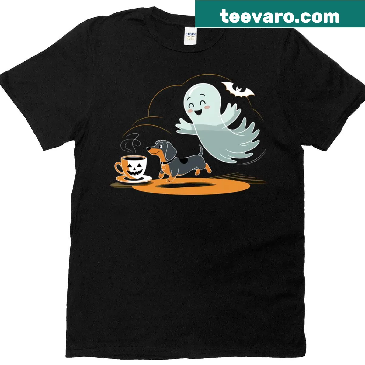 Cute ghostly dachshund illustration for Halloween — on a men's t-shirt