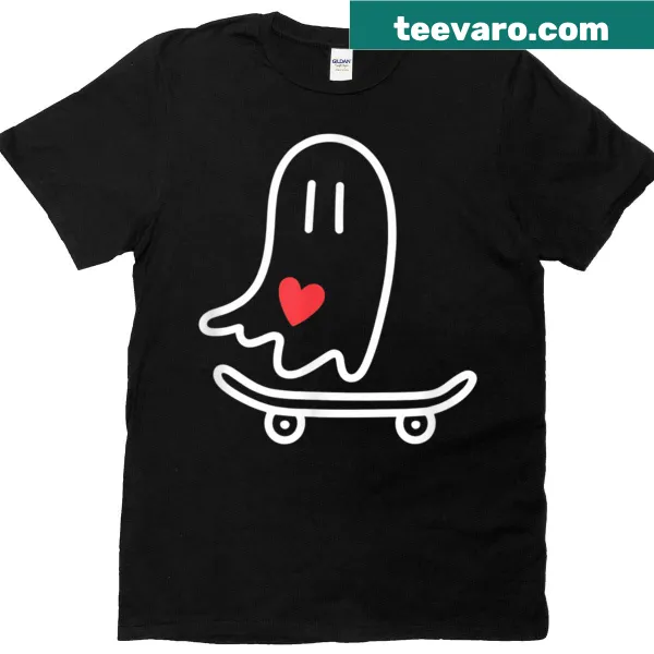 Cartoon ghost on a skateboard design for Halloween