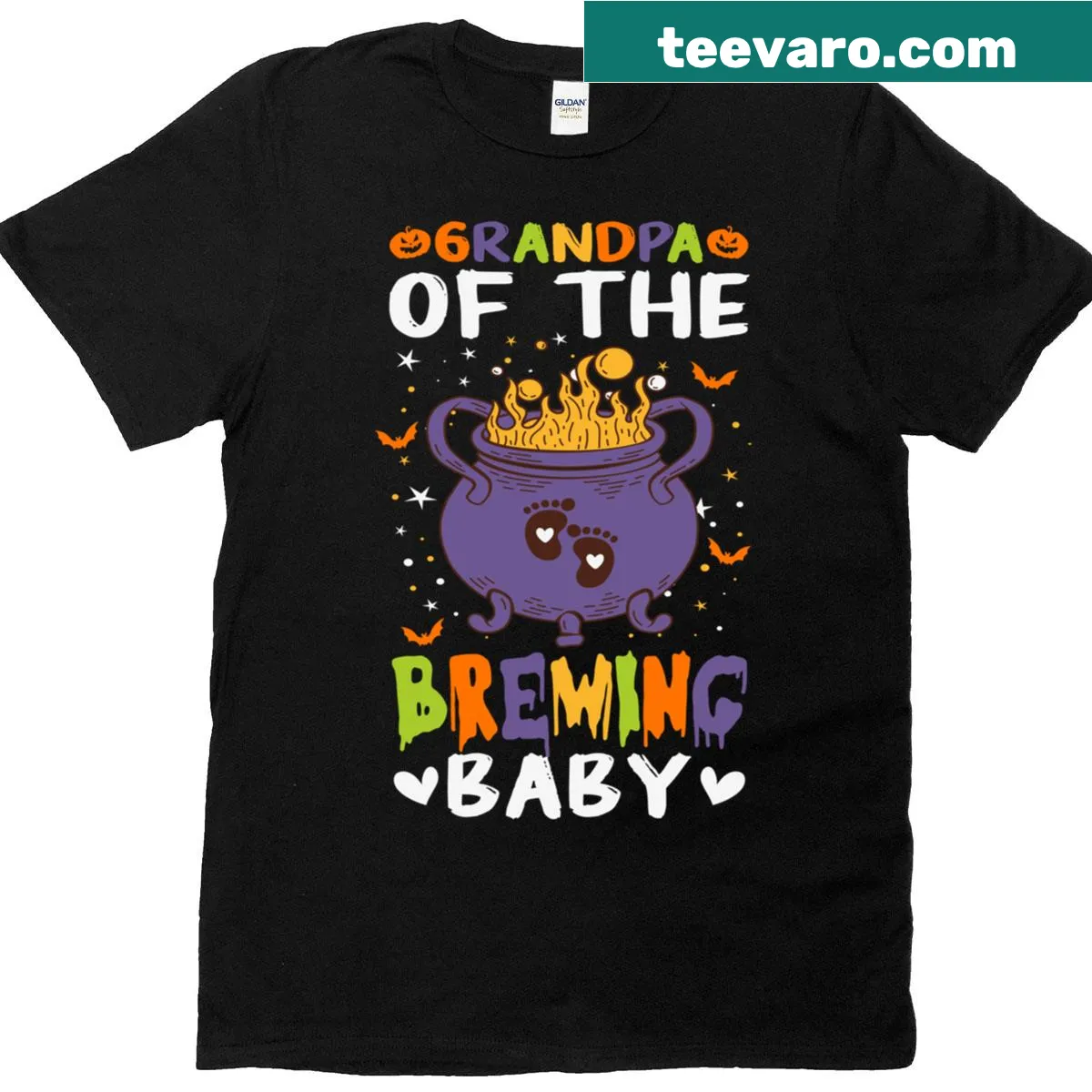 Illustrative Halloween shirt for grandpas announcing brewing baby news. — on a men's t-shirt