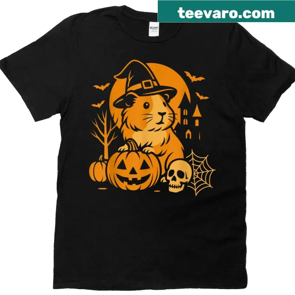 Cute guinea pig with a pumpkin illustration on a t-shirt