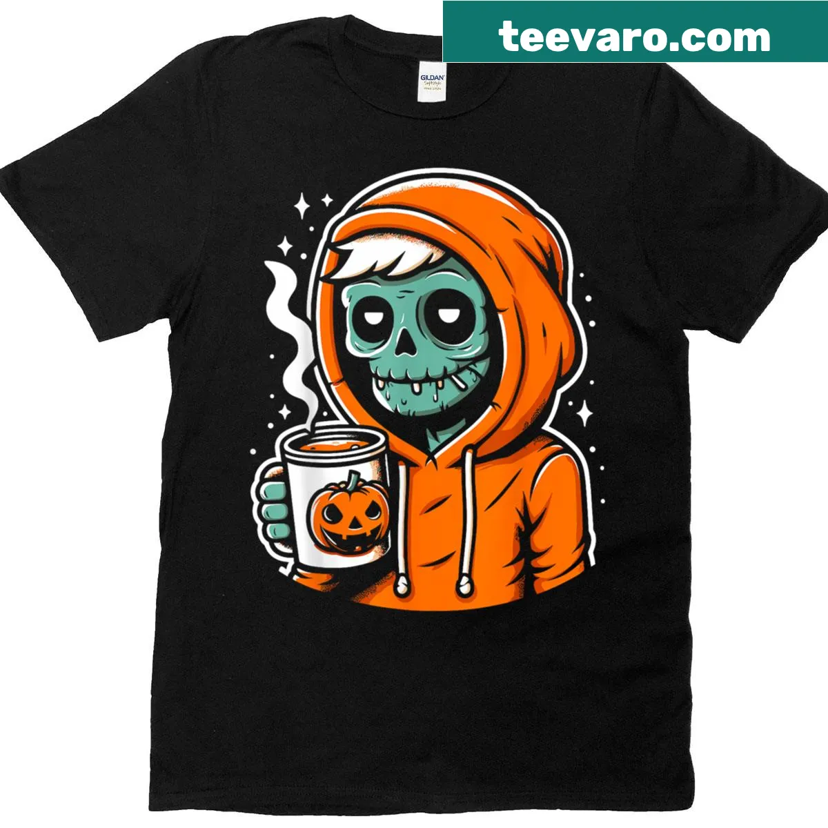 Cute cartoon zombie graphic on a Halloween-themed t-shirt for women — on a men's t-shirt