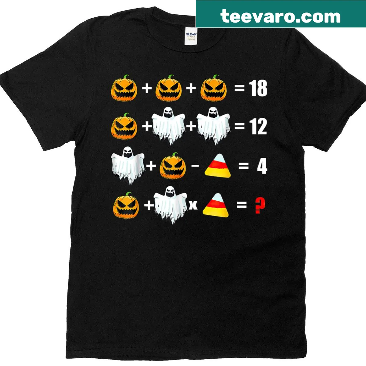 Halloween-themed t-shirt with math graphic and text — on a men's t-shirt