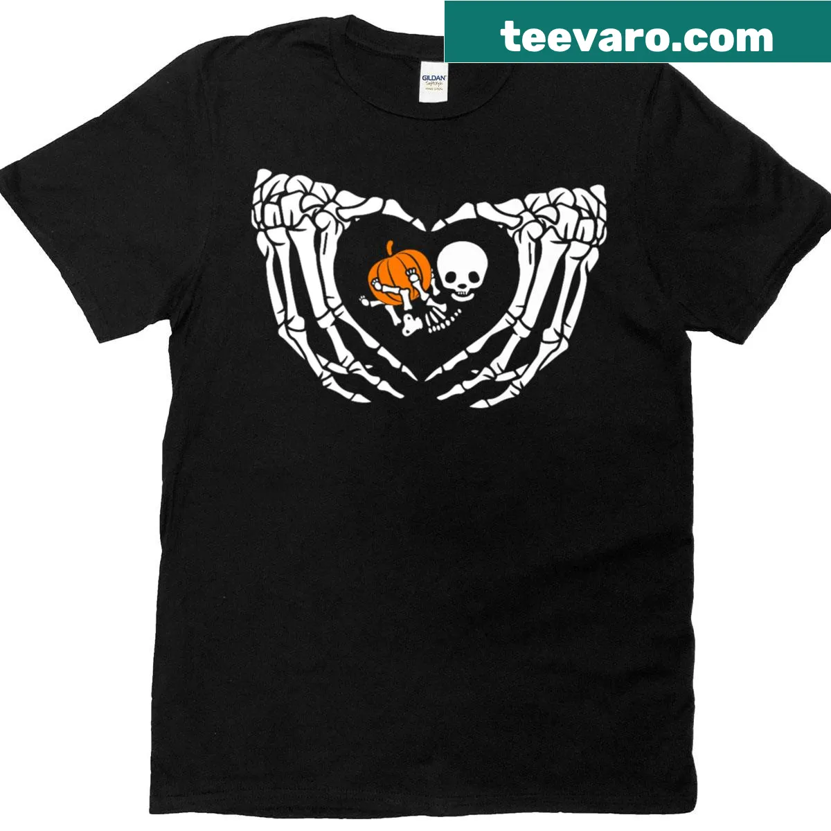 Halloween pregnancy announcement T-shirt with a skeleton and baby costume — on a men's t-shirt