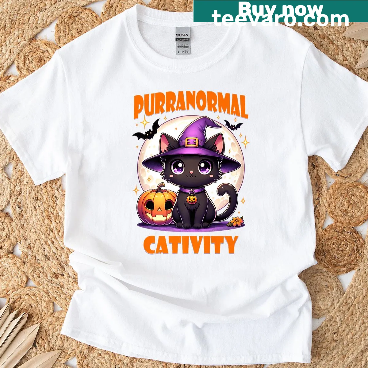 Cute Halloween kitten graphic T-shirt for cat lovers — on a men's t-shirt