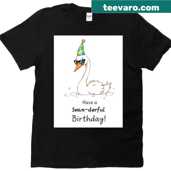 Cute birthday t-shirt with kawaii swan and balloons design
