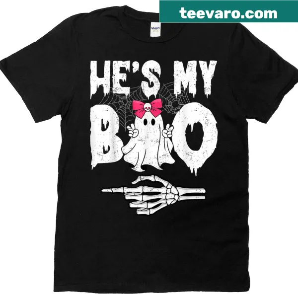 Matching Halloween shirt for couples with 'He's My Boo' text