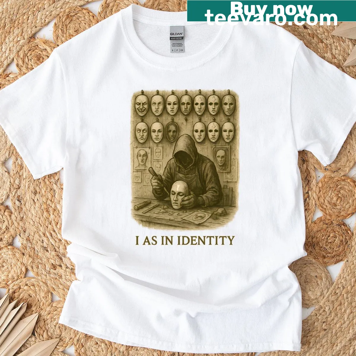 Dark themed political alphabet design T-shirt — on a men's t-shirt