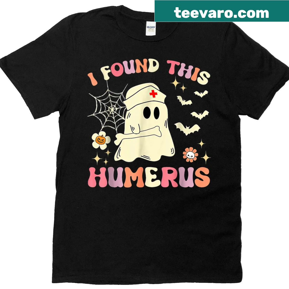 Halloween t-shirt with ghost and humor-themed text for nurses — on a men's t-shirt