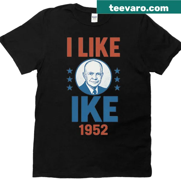 Retro-style t-shirt with 'I Like Ike' slogan from 1952 campaign