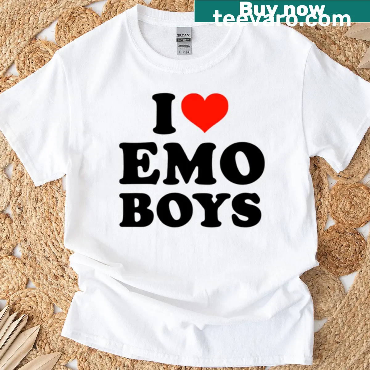 I Love Emo Boys oversized T-shirt with playful text — on a men's t-shirt