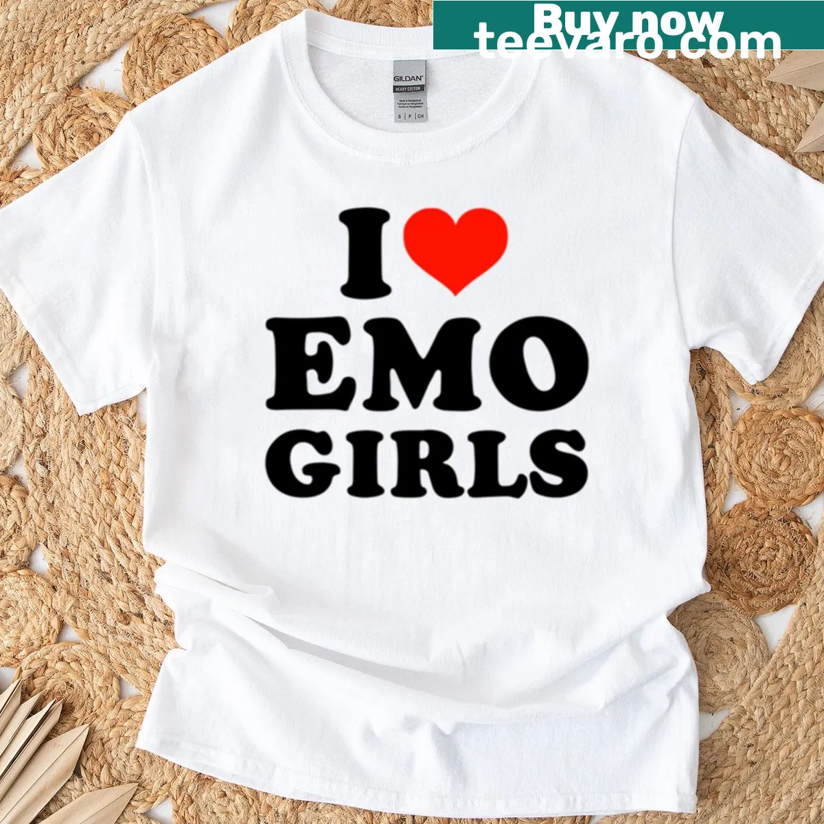 Boxy T-shirt with the phrase 'I Love Emo Girls' in stylish typography — on a men's t-shirt