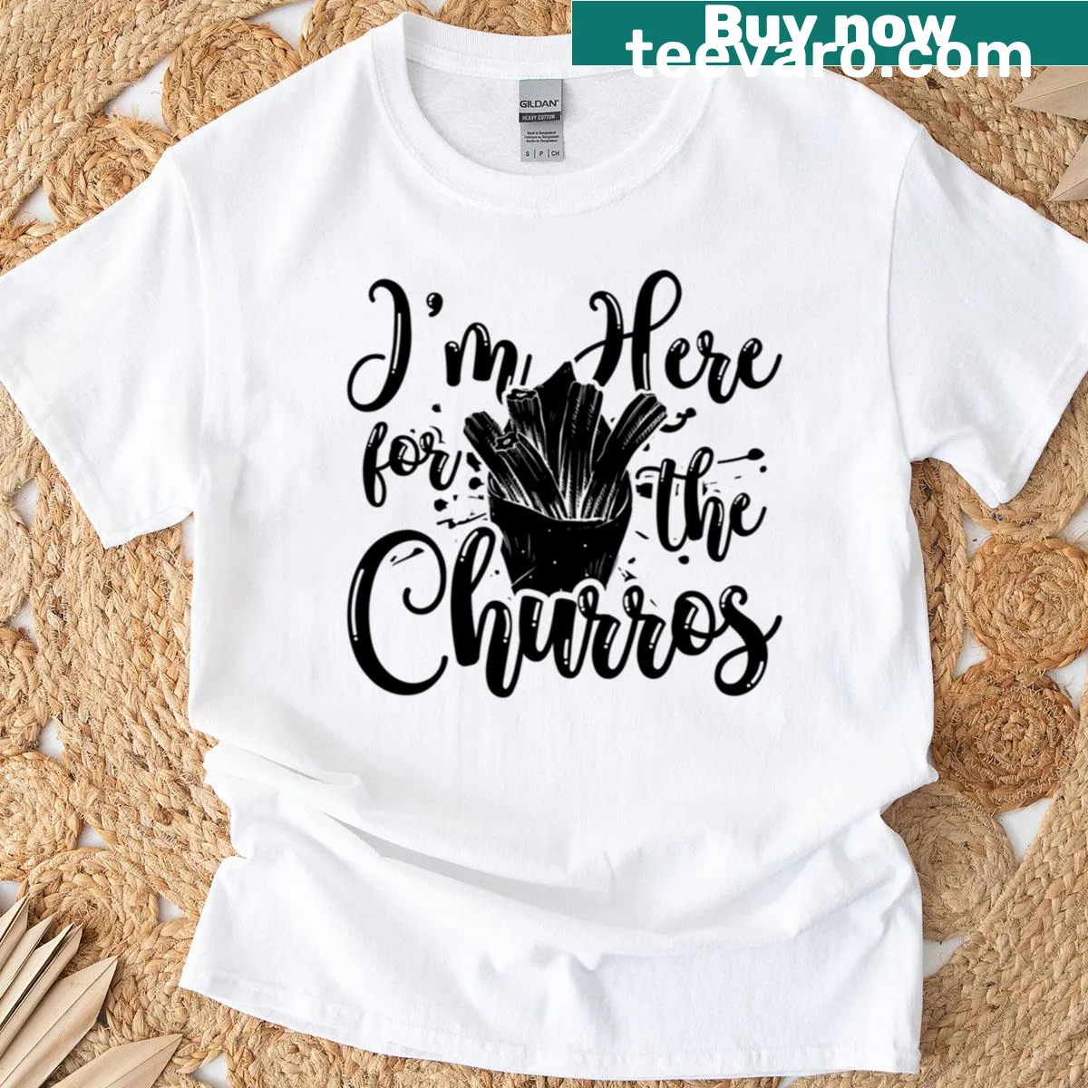 Playful T-shirt expressing love for churros with fun typography — on a men's t-shirt