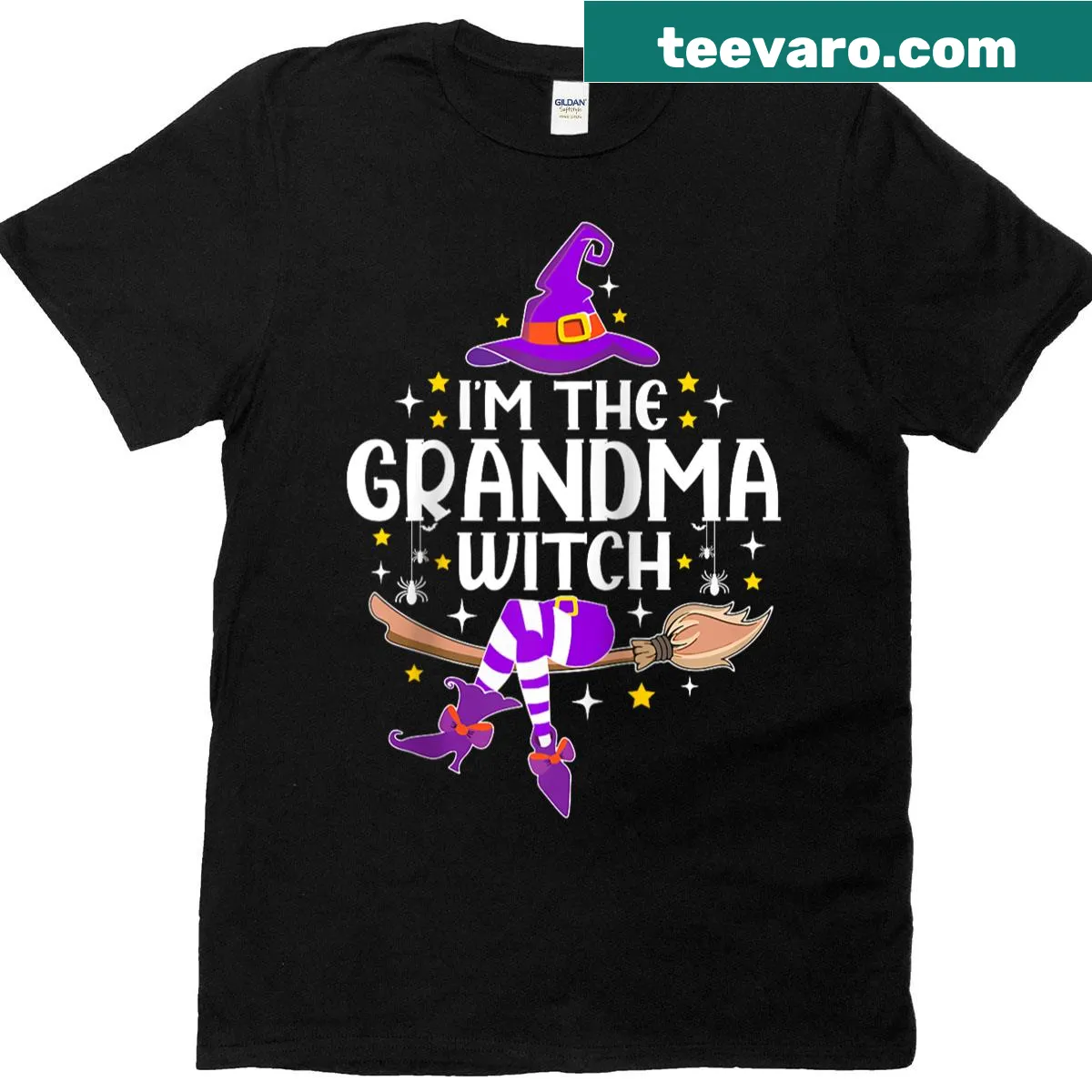 Funny Halloween costume raglan tee with a grandma witch graphic — on a men's t-shirt
