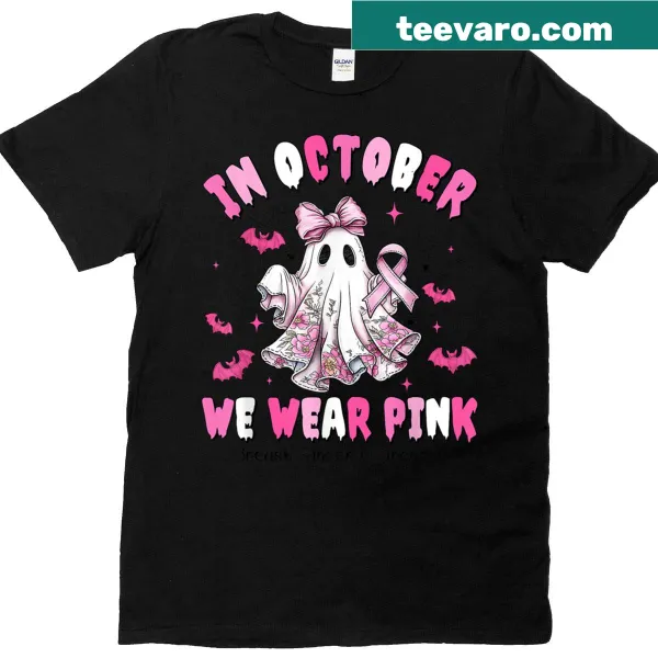 Halloween-themed tee with pink text for breast cancer awareness